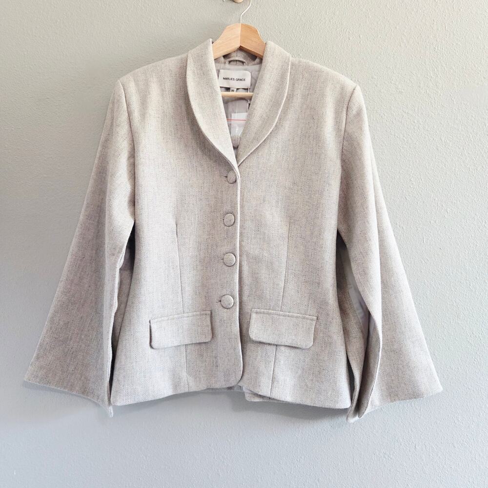 NWT Marlies Grace Cate Wool Coat - Blazer With Cape-Style Sleeves Cream Grey XS